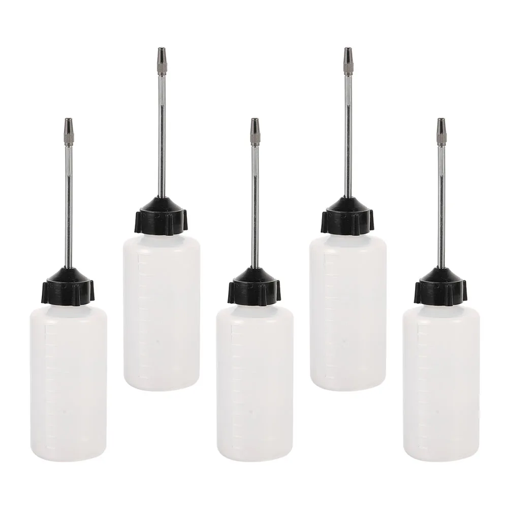

5pcs Bottle Transparent Plastic Squeeze Reusable Oil Bottle With Iron Mouth Sewing Machine Automobile Craft Storage Container