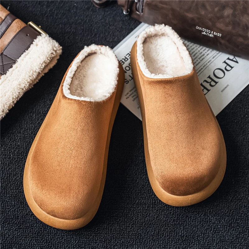 

Men's new oversized winter shoes indoor and outdoor plush cotton shoes comfortable anti slip snow slippers retro warm lazy shoes