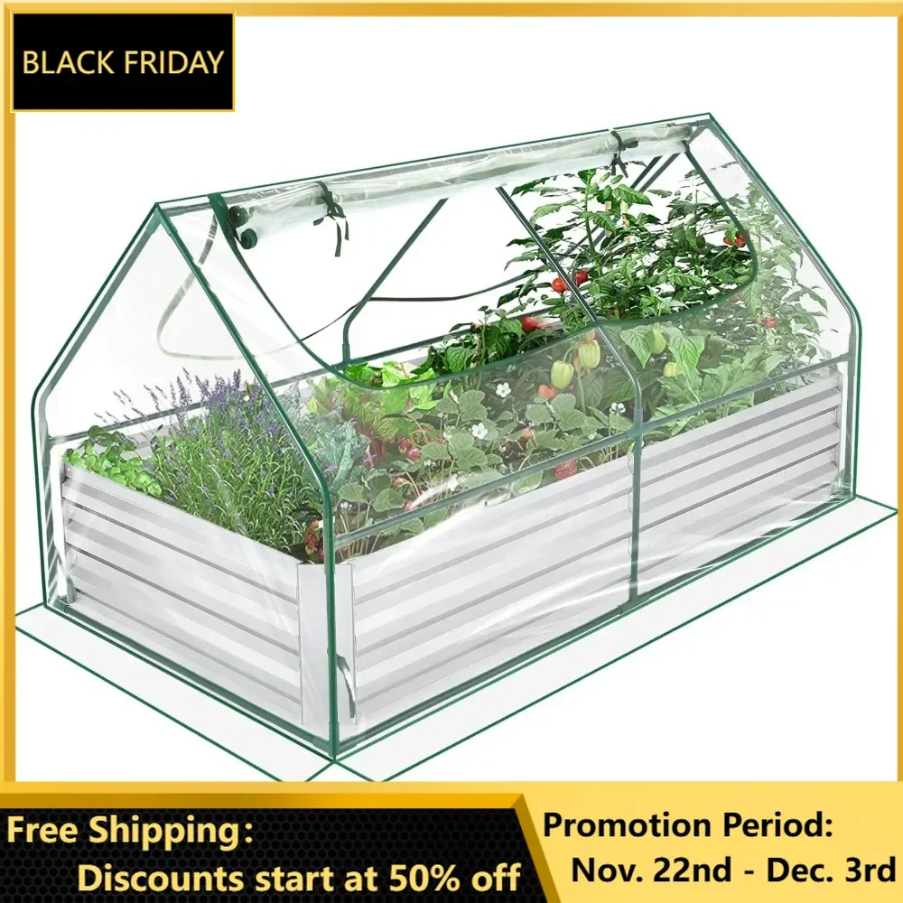 

4*2*2.5FT Greenhouse with 2 Zippered Screen Windows, Outdoor Garden Yard Greenhouse Tent with 4*2*1FT Galvanized Raised Garden