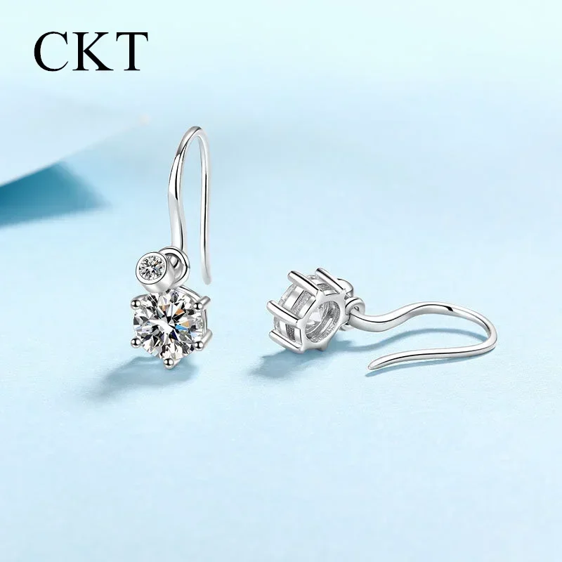 Platinum Pt950 D Color 1.12-4.12 Carat Moissanite Six Claw Drop Earrings Simple Fashion Female Wedding Jewelry