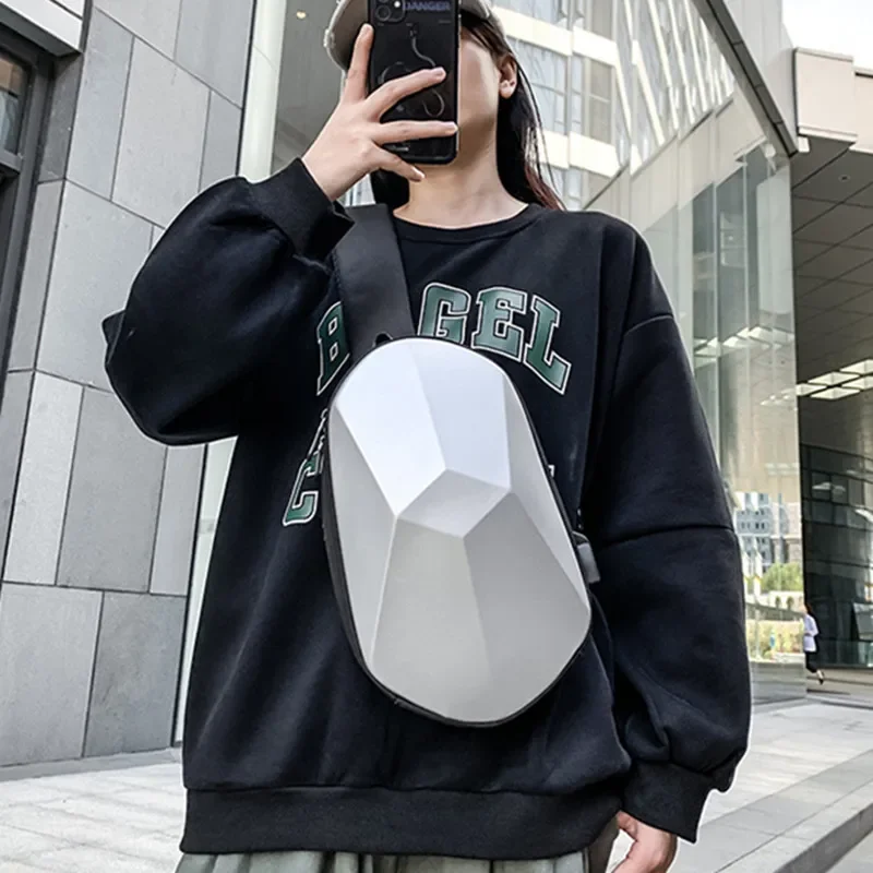 2024NEW Polyhedral Shaped Chest Bag For Men PVC Plastics Fashionable Casual USB Shoulder bag Outdoor Sport Travel Crossbody bags