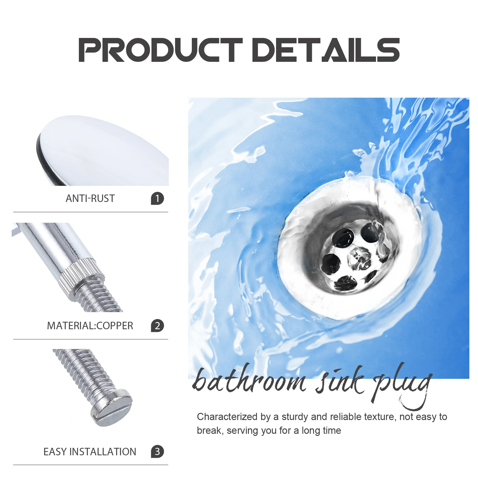 

Bath Tub Stopper Copper Material Rust-Proof Anti-Clog Fast Drainage Easy Clean One Press Sealing Replacement For