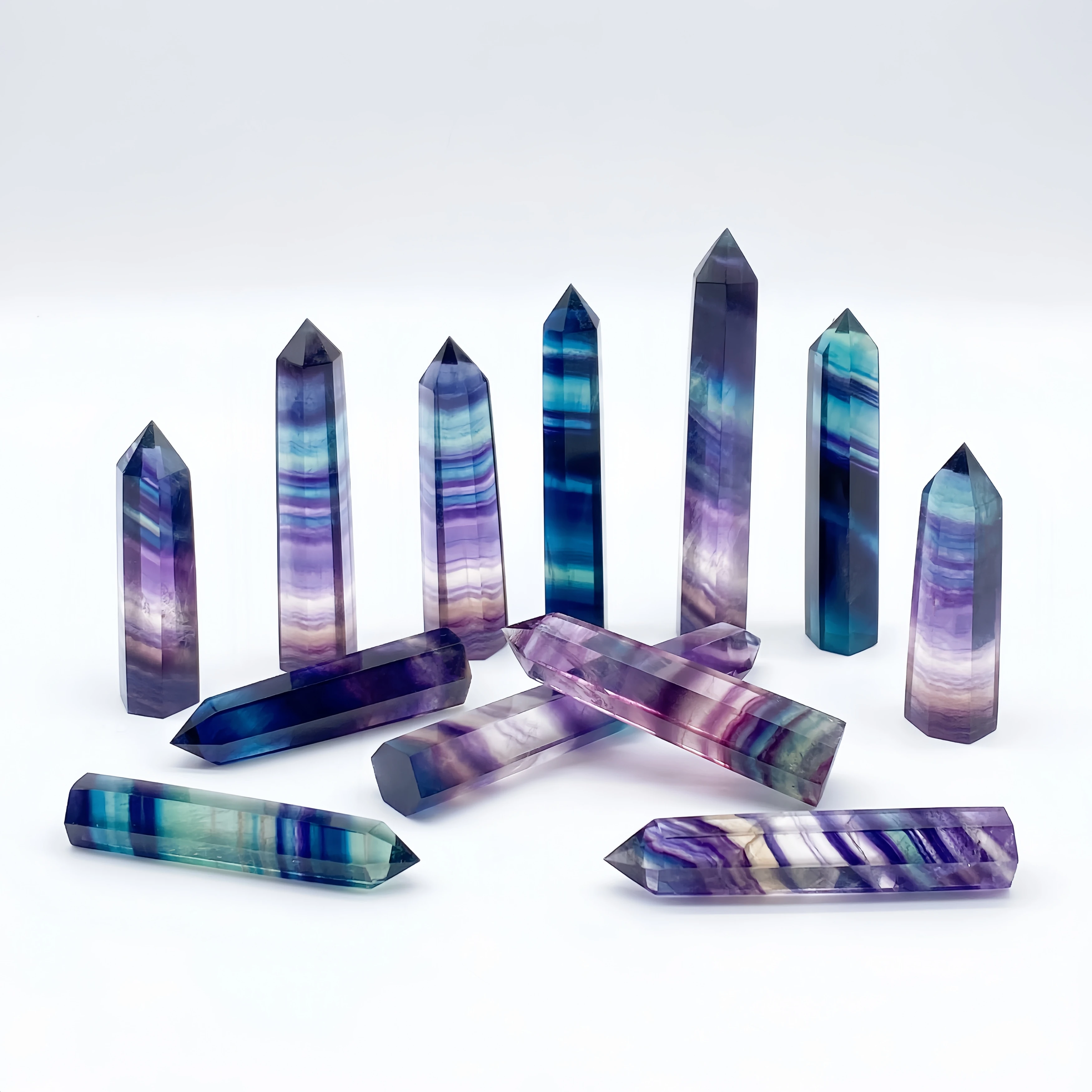 Natural Colorful Fluorite Tower Crystal Stone Quartz Point Mineral Witchcraft Healing Hexagonal Wand Home Decor Aquarium Gift