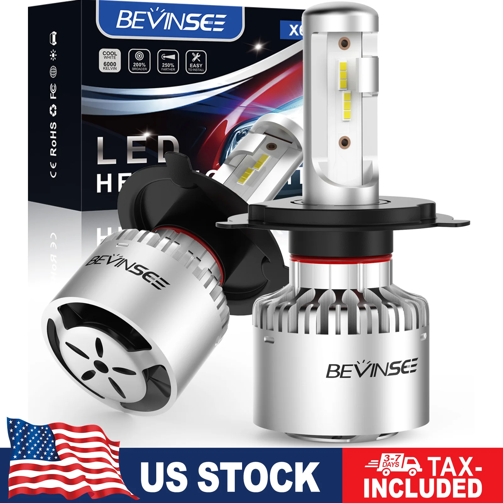 

BEVINSEE 2x H4 Светодиодные фары дальнего и ближнего света 60 Вт 8000LM H4 9003 Светодиодные передние фары Мини-размер 6000K 12V Простая установка