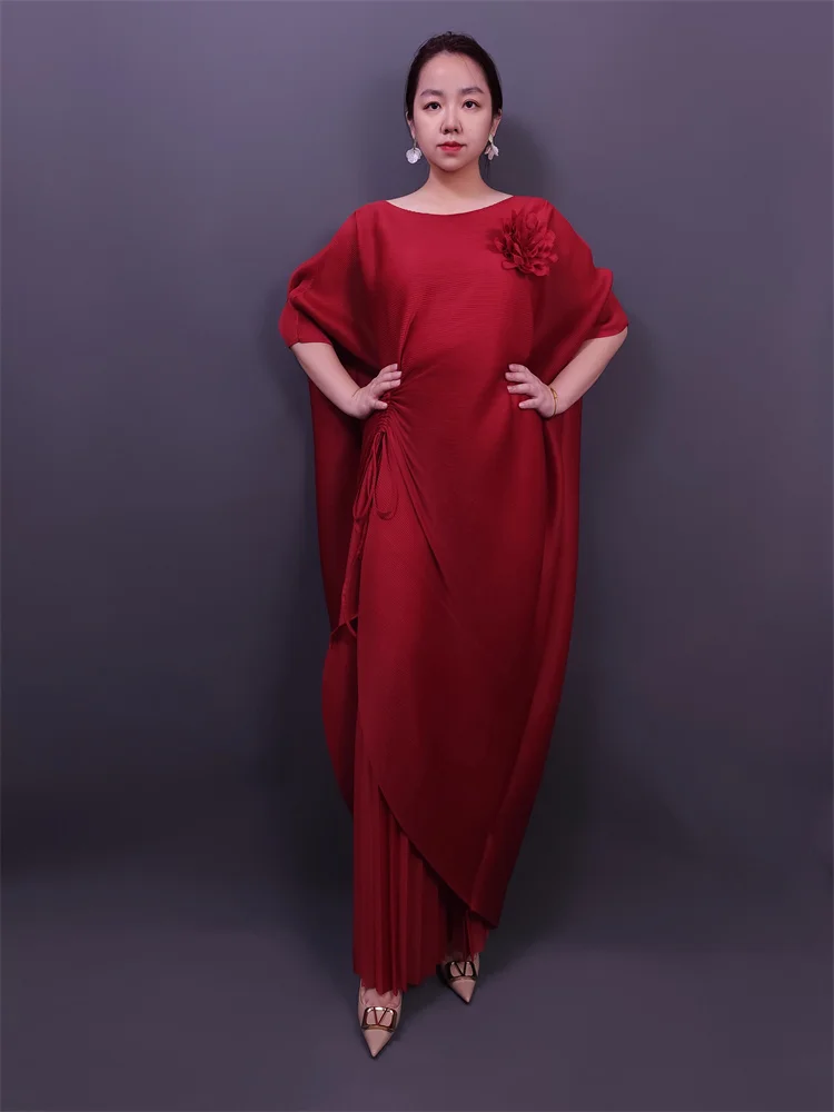 

Miyake Pleated Pants Suit for Women 2025 New Three-dimensional Flower Irregular Dress + Wide-leg Pants Loose Two-piece Set