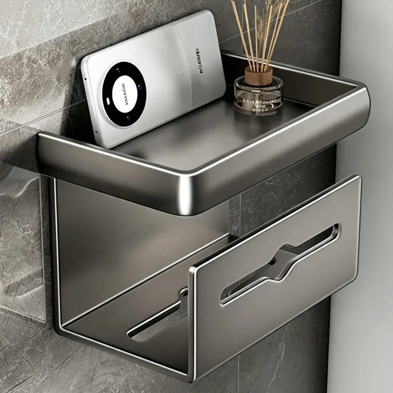 Wall-mounted Bathroom Tissue Box, Toilet Paper Holder for Facial Tissue and Roll Paper, Washroom Storage Tissue Rack