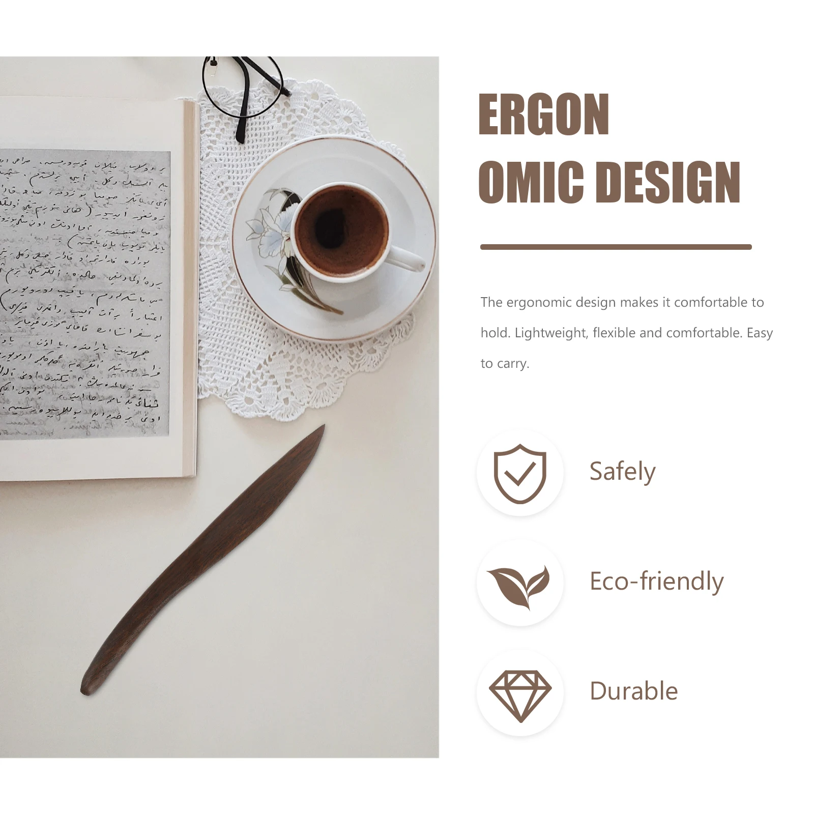 Abridor de cartas de madeira de ébano elegante, multifuncional, cortador de papel, resistente ao desgaste, leve, portátil para escritório, casa, escola