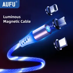 AUFU LED Magnetic Cable Micro USB Type C Magnetic Flow Luminous Charging Cable Charger Cord for iPhone Samsung Huawei Xiaomi