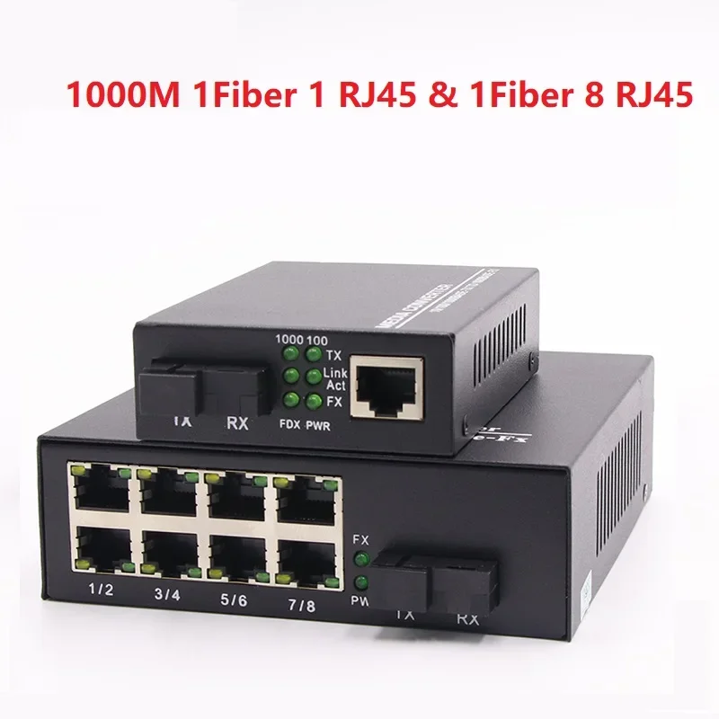 1 쌍의 광섬유 포트 RJ45 이더넷 포트 100/1000M 미디어 컨버터 단일 모드 Gigable 광섬유 광 트랜시버 단일 모드 20/25KM