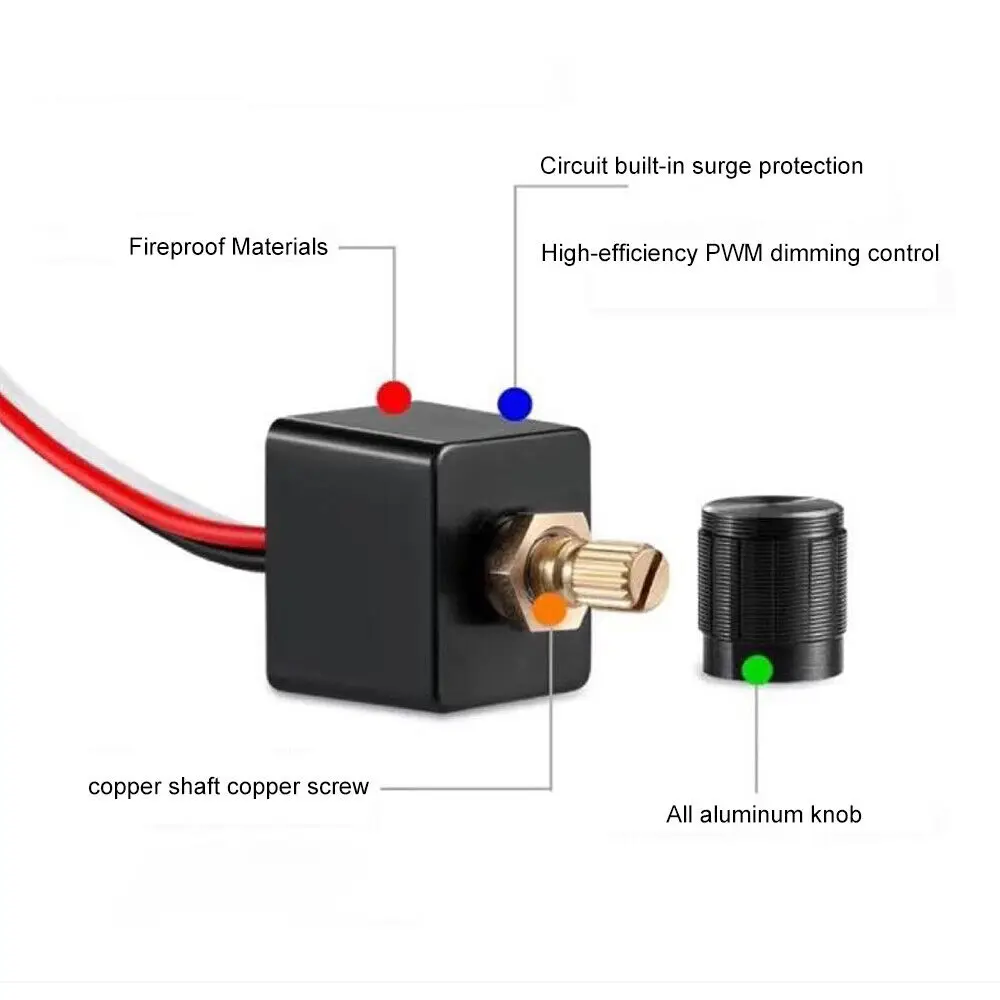 Interruptor de atenuación LED PWM para Campervan, autocaravana, coches, barco, RV, CC de 12V