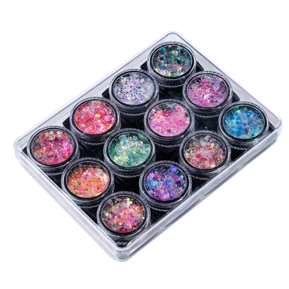 フェイスグリッターセット 12色 長持ち アイネイルアート ボディメイク レインボーデコレーション スパンコール フェイスグリッター ボディジェル