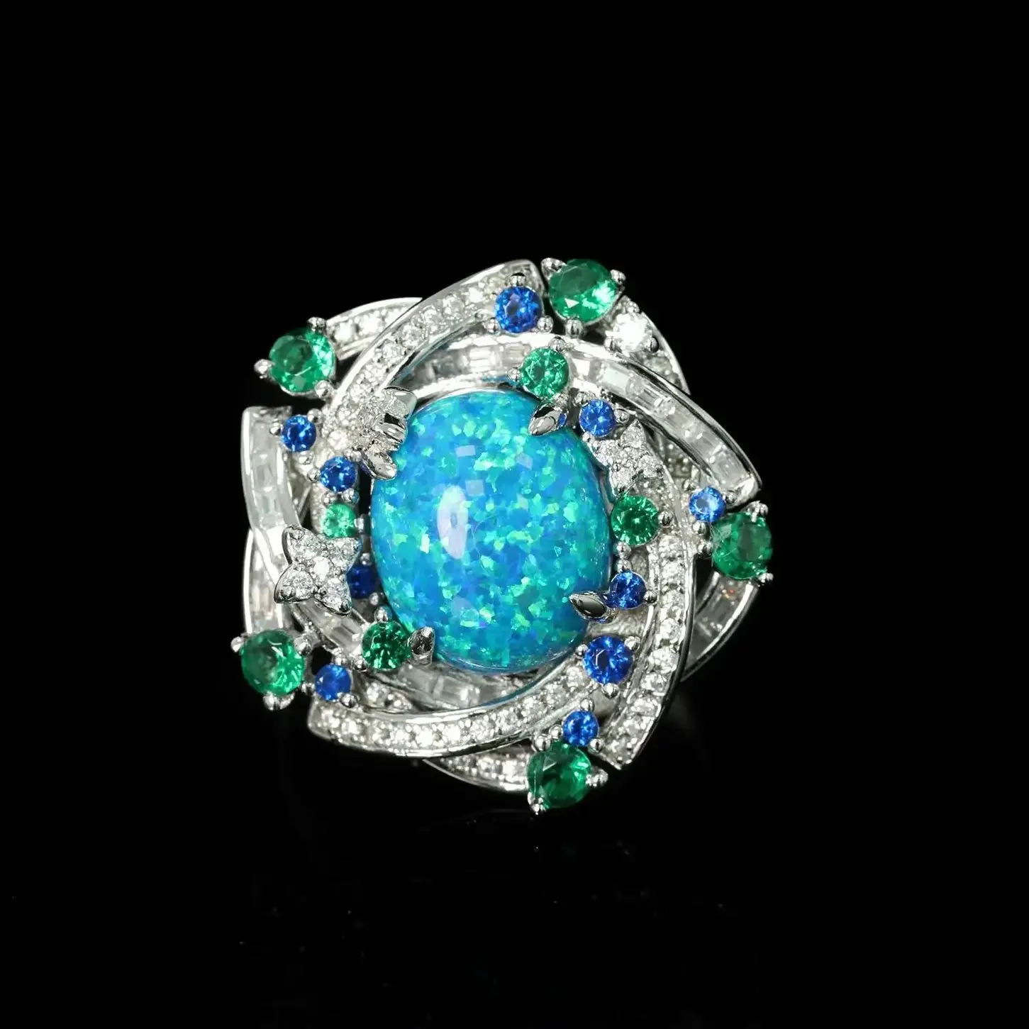 4.5ct Oval Blue Opal 925 Sterling Silver Halo Ring Luxury Statement Fine Jewelry for Women's Cocktail Wedding Birthday Gift