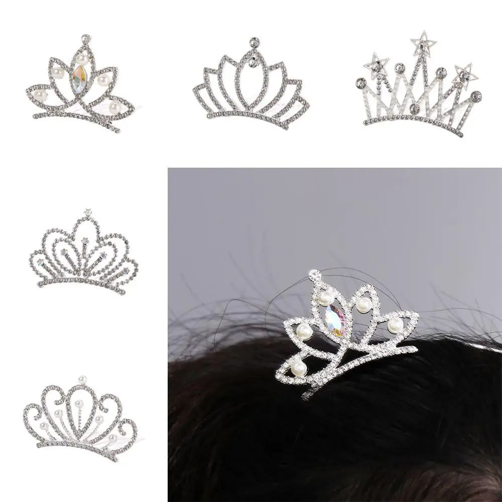 

Pearl Crystal Crown Hair Comb Butterfly Star Children Tiara Headband Wedding Jewelry Korean Style Rhinestone Hairpins Daily