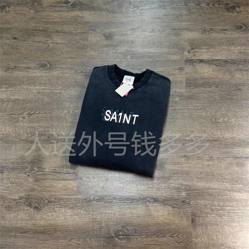Oversized Saint Michael Black Hoodies Men Women Pure Cotton Casual Saint Logo Print Pullovers