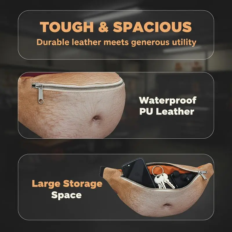 Neuartige, realistische „Dad Bod“-Gürteltasche mit versteckter Tasche, lustige, geräumige Hüfttasche für Halloween-Partys, zum Scherzen und für die tägliche Aufbewahrung. – Detail 8
