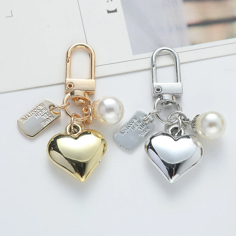 Acrylic Love Keychain Pendant Pearl Lettering Listing Metal Accessories Earphone Cover Bag Decoration