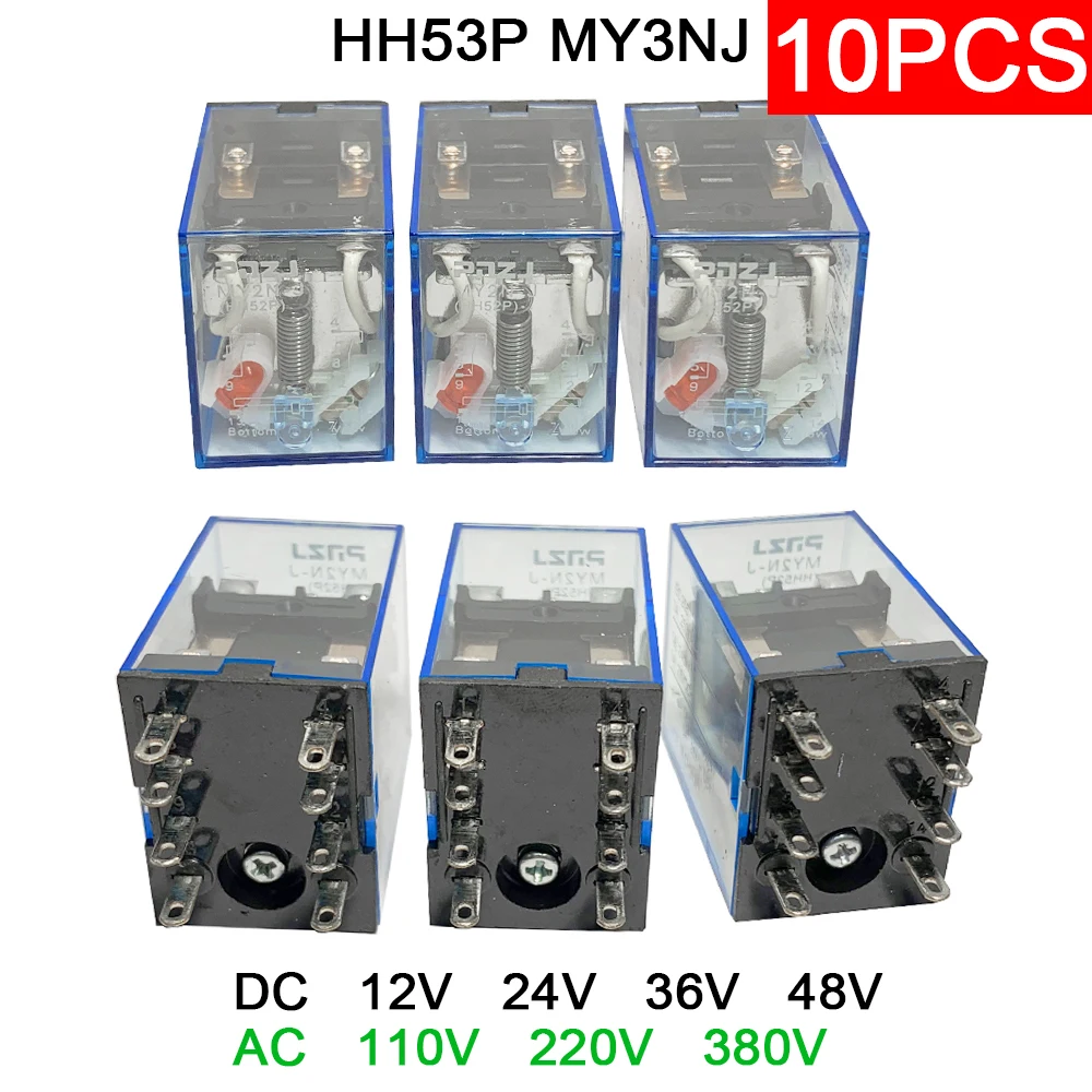 

10 шт. MY3NJ HH53P MY3 микро мини-реле постоянного тока переменного тока 12 В 24 В 110 В 220 В 380 В катушка промежуточное электромагнитное реле 11 контактов со светодиодом