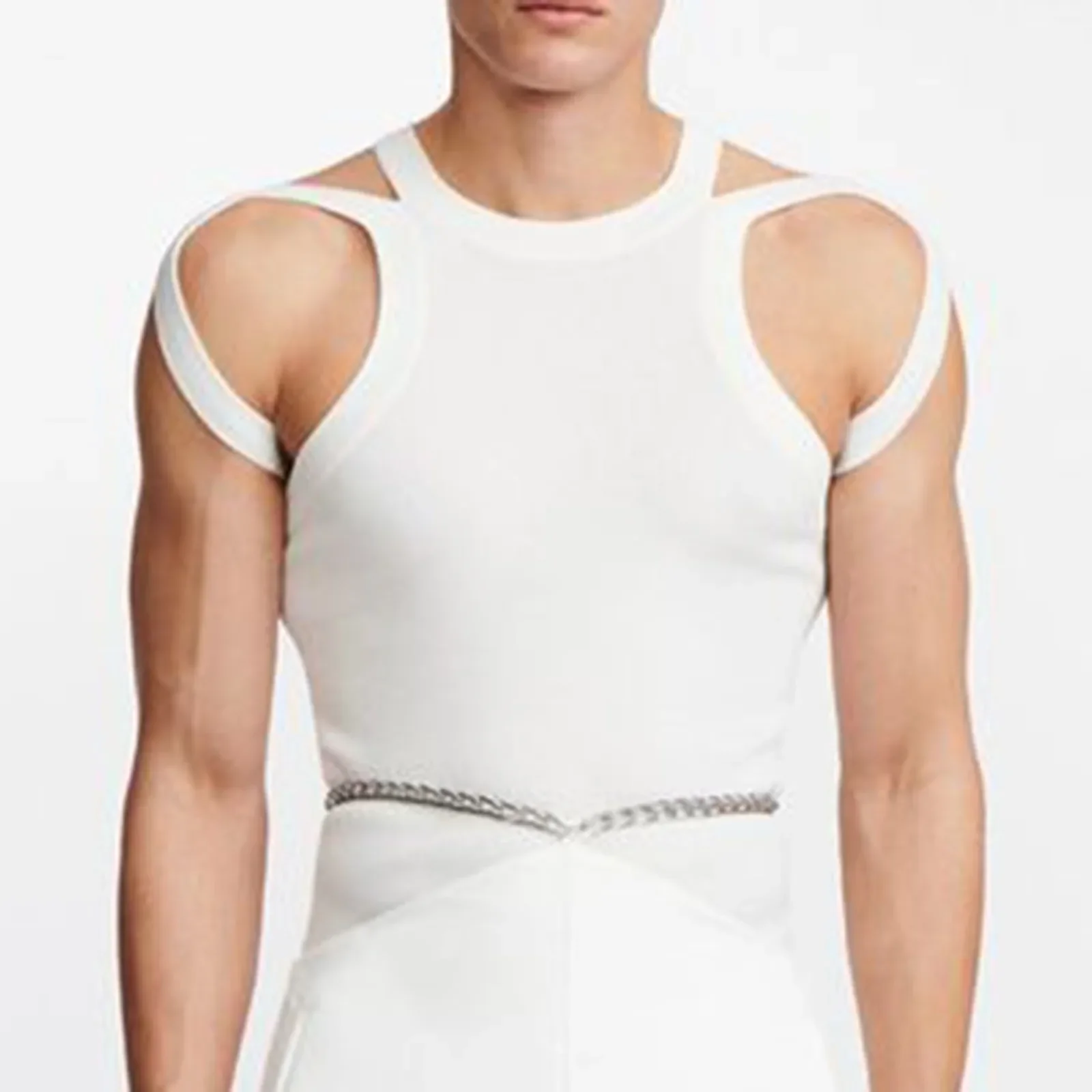 

Men Tank Top Sexy Male Slim Fit Knitted Camisole Vest Elastic Slim Fit Base Coat Sexy Tight Fitting Vergi uCreti Olmayan