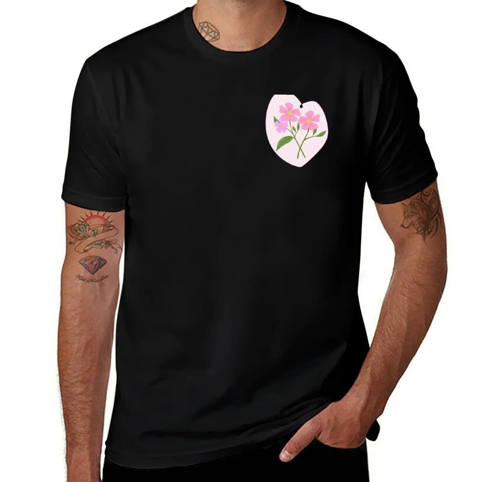 

Pink flowers T-Shirt Short sleeve tee street wear oversize t-shirts man mens t shirts pack