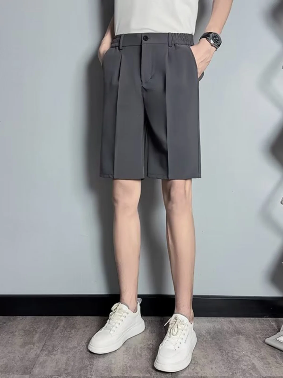 

Мужские шорты Deep ey Ice Silk, летние, в американском уличном стиле, плиссированные, до колена, модные, брендовые, Haome Casua