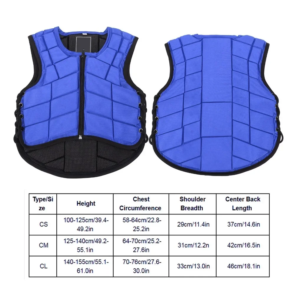 Детский жилет для верховой езды с пенопластовой подкладкой, защитное снаряжение для верховой езды, защита тела, синий см