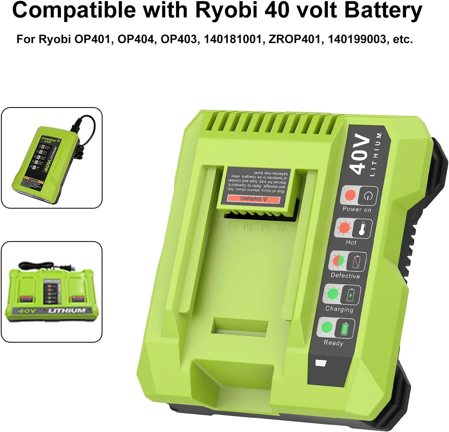OP401 40V Battery Charger Compatible with Ryobi 40V Li-Ion Batteries OP4015 OP4026 OP4026A OP4030 OP4040 OP4050 OP4050A