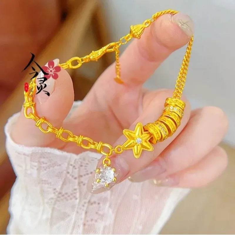 Fylia Jewelry  gold store the same 9999 24K real gold six star fashion women's bracelet senior all-matching bracelet new girlfri
