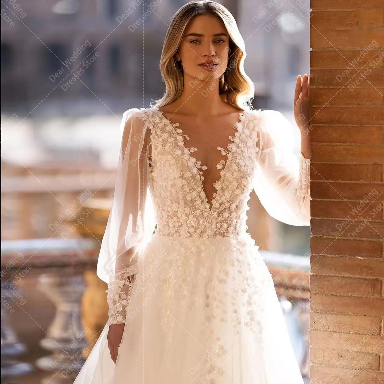 Gaun pernikahan A Line elegan Vintage gaun pengantin Formal lengan panjang applique renda seksi wanita gaun pengantin buatan khusus Vestidos De Novia