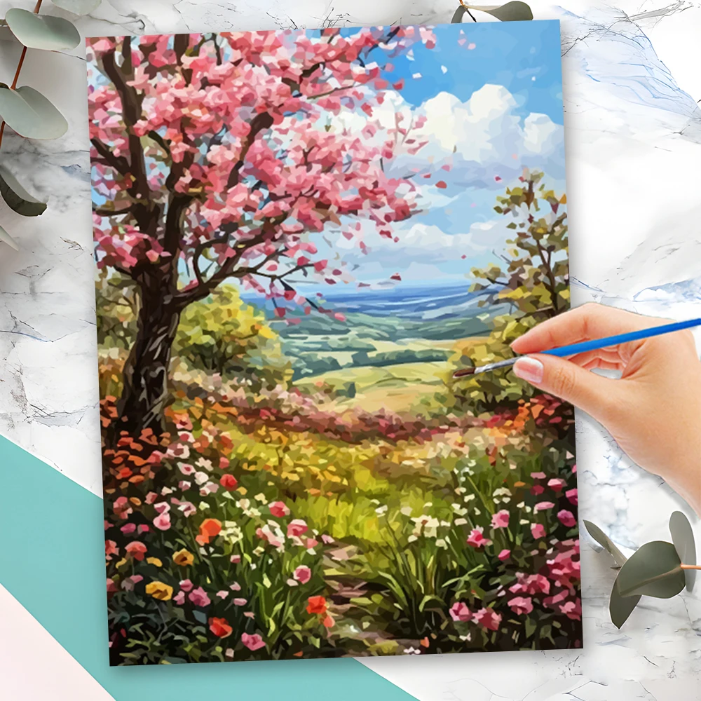 Momoart Malen nach Zahlen, Baum, DIY-Malerei nach Zahlen, Landschaft, gerahmt auf Leinwand, Bild für Wohnzimmer, Heimdekoration
