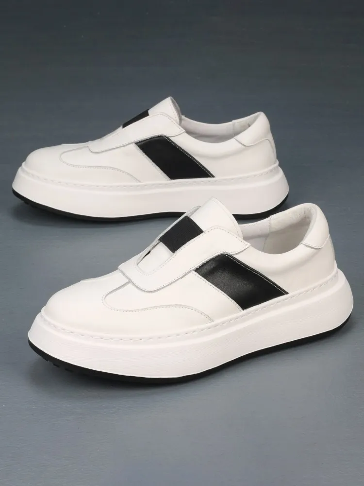 Fashion Men Mixed Colors Slip On Loafers Thick Platform Cowhide Genuine Leather Skateboard Shoes Outside Casual Joggers Sneakers
