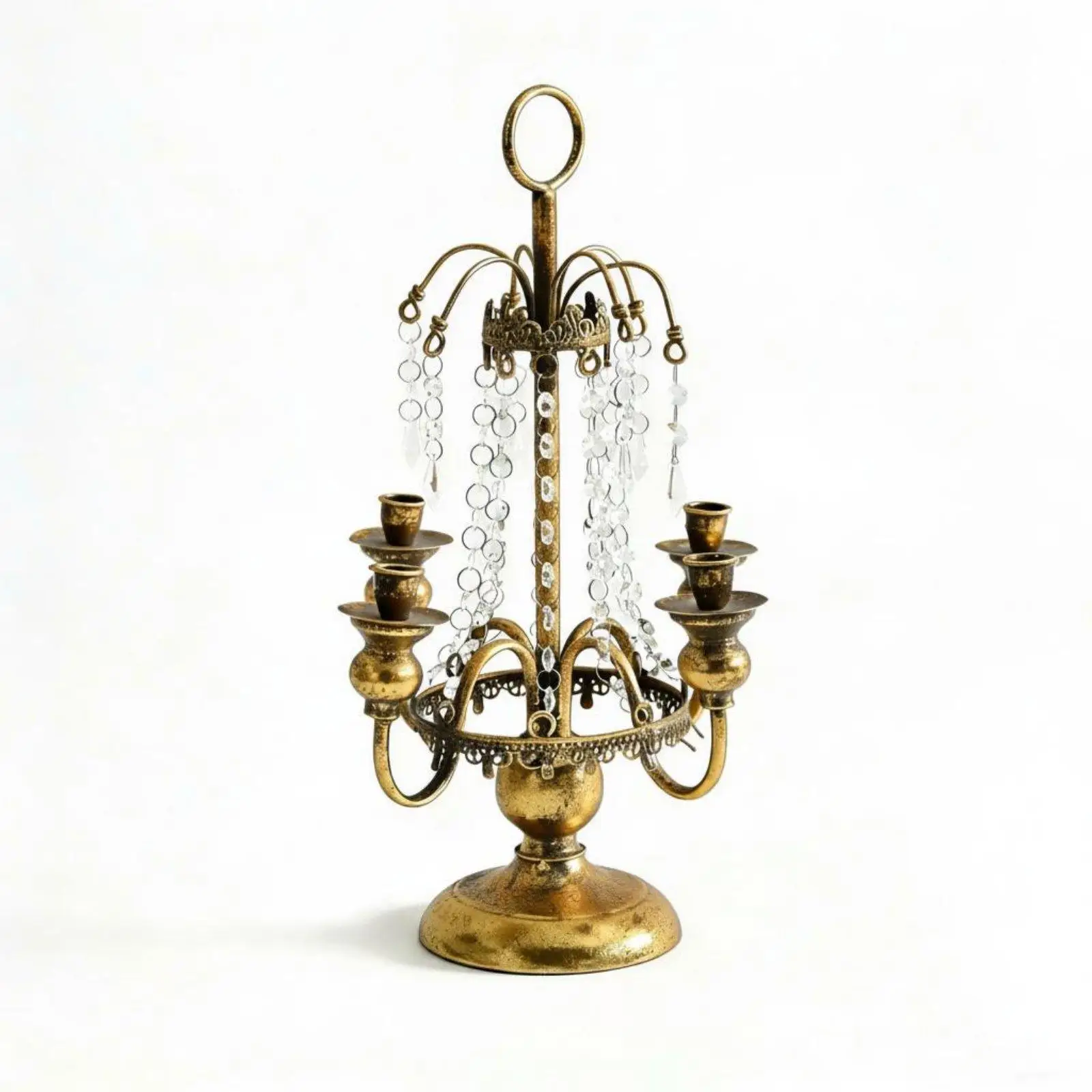 Multi Arm Vintage Candle Holder Antique Iron Crystal Centerpiece for Home Table Wedding Decoration