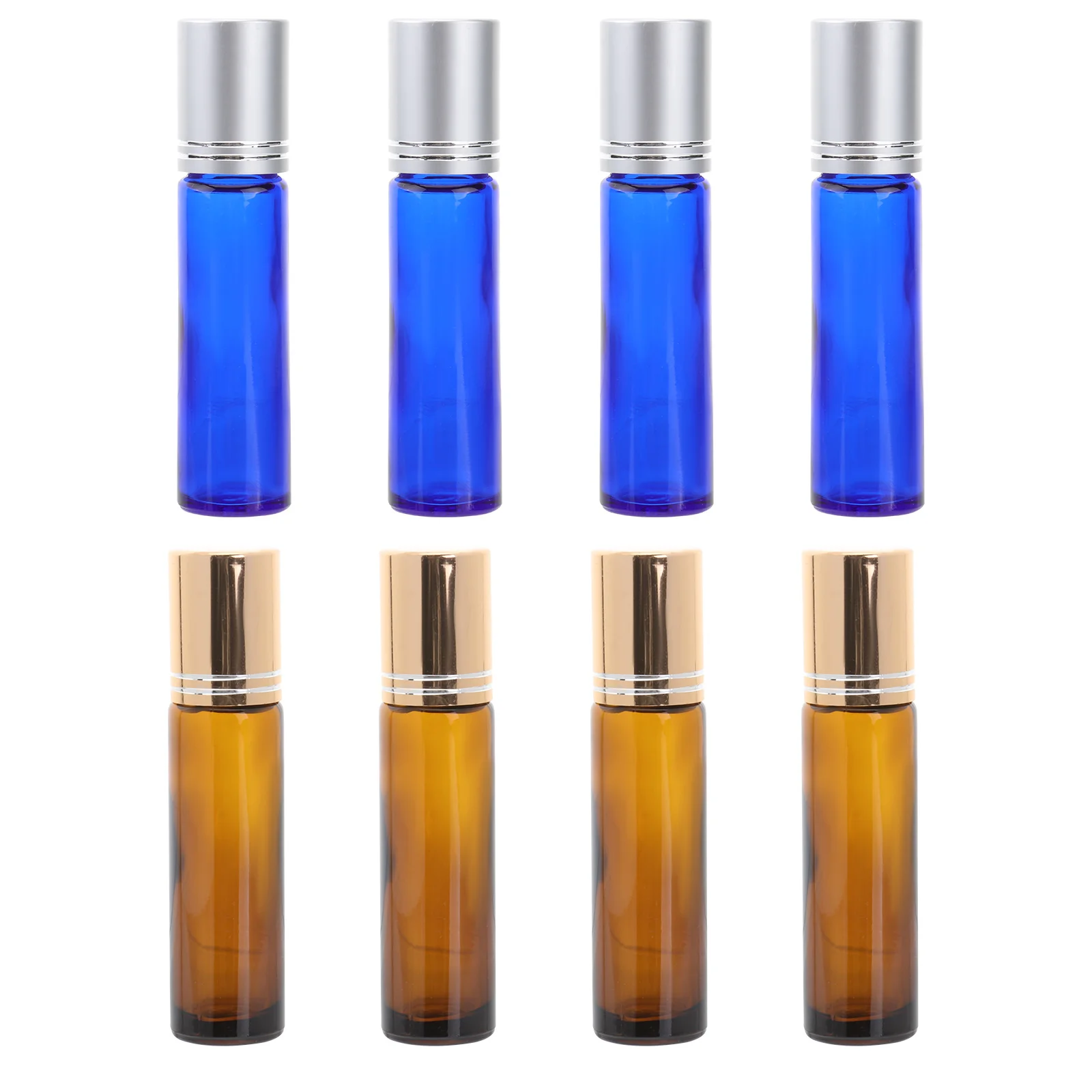 8개 롤온 유리병 10ml 리필 가능한 에센셜 오일 용기 스테인리스 스틸 롤러 아로마테라피 향수 오일병 누출 방지