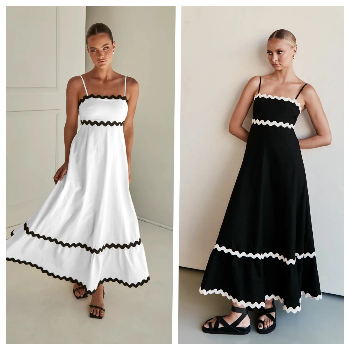 Wave Striped Spliced Holiday Long Dress Women Spaghetti Strap Sleeveless Backless Party Holiday Long Dresses Female Summer Beach