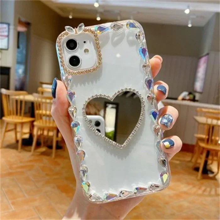 

Luxury Love Heart Bling Diamond Case with Makeup Mirror for Samsung Galaxy A50 A70S A52 A71 A51 A72 A73 A53 A33 A74 A54 A34