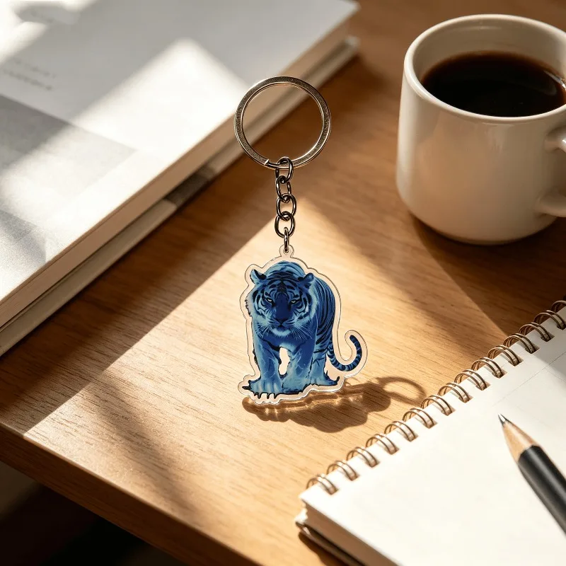 Fashionable and Cool Blue Flame Tiger Keychain Acrylic Pendant Backpack Ornament Decoration Toy Jewelry Fans Gift