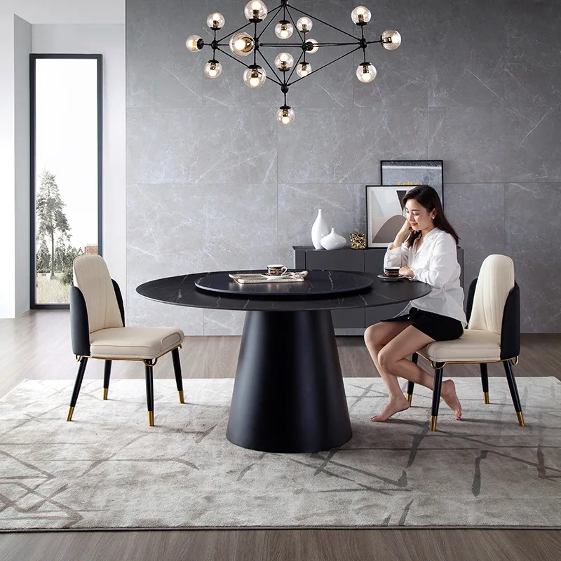 Simple chair combination, round dining table, turntable household small apartment 2