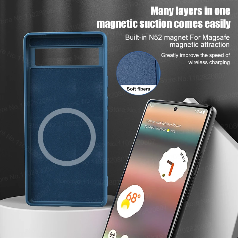 Original For Magsafe Magnetic Cases For Google Pixel 8 7 6 Pro Liquid Silicone Shockproof Case For Pixel 8 Wireless Charge Cover