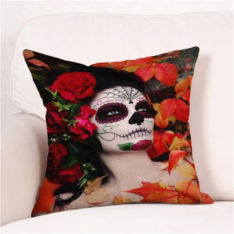 Halloween Cushion Cover Pillowcases Skull Floral Festival Home Decor Square Horror Comfortable Sofa