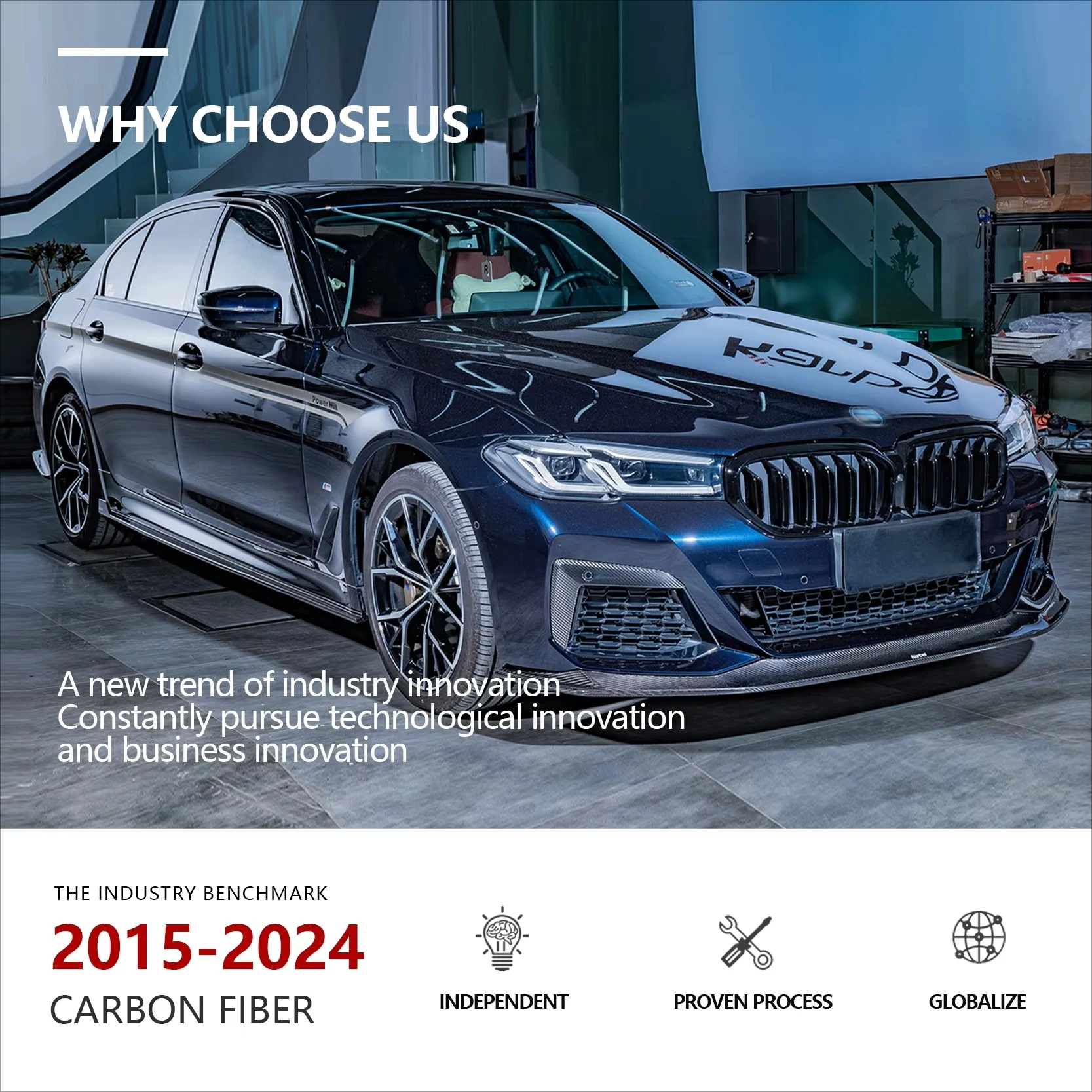 

Боковые пороги Karbel в стиле KB из сухого карбона, глянцевые черные, для G30 M Sport 520i 530i 535i 540i (2019-2023)