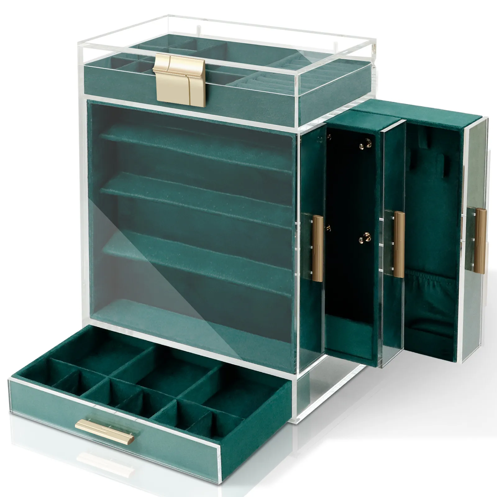 Transparent Jewelry Box Acrylic Bracelet Ring Earrings Jewelry Box Organizer Women Necklace Display Stand Velvet Drawer Storage