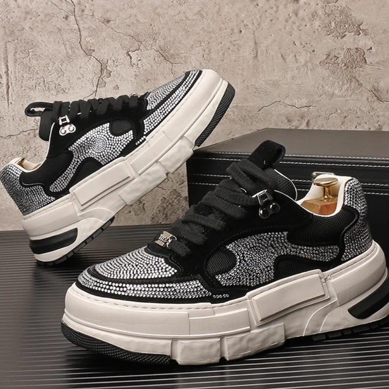 

Summer new men's sneakers with diamond inlays, niche thick-soled height-increasing shoes, fashionable and trendy casual shoes