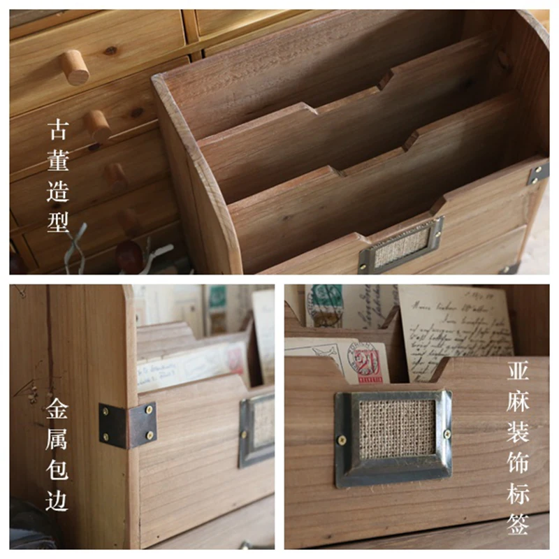 Handmade Wooden Document Filing Organizer Desktop Storage Holder Vintage Office Supplies