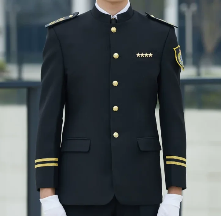

Security Work Uniform Blue Include Jacket Pants Suit Man Spring Chinese Collar