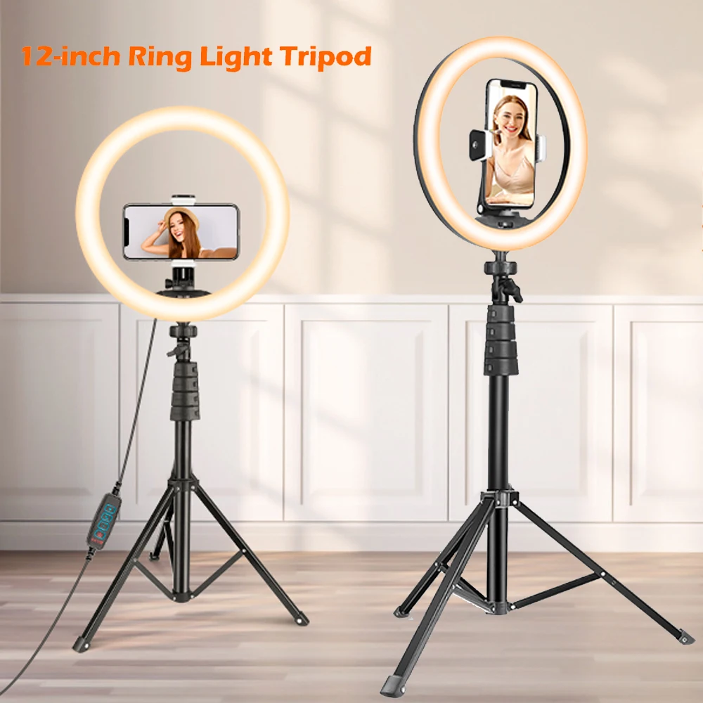 

30cm 12'' Selfie Ring Light with 54'' Tripod Stand and Phone Holder, LED Lighting with Phone Stand for Video Recording