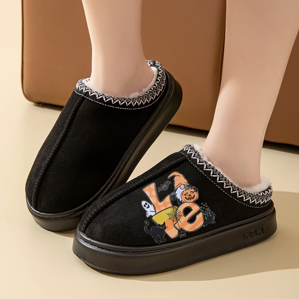 

Winter Women's Plush Warm Slippers Comfort Soft Sole Simple Multicolored Halloween Elements Slippers Home Leisure Slippers
