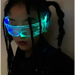 LED Luminous Cyberpunk Sunglasses Women For Men Sun Glasses Brand Designer Trend Punk Steampunk Light Up Colorful Goggles UV400