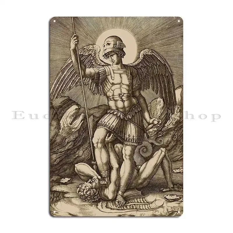 Archangel Michael And The Devil Metal Sign Designer Wall Cave Create Rusty Create Tin Sign Poster
