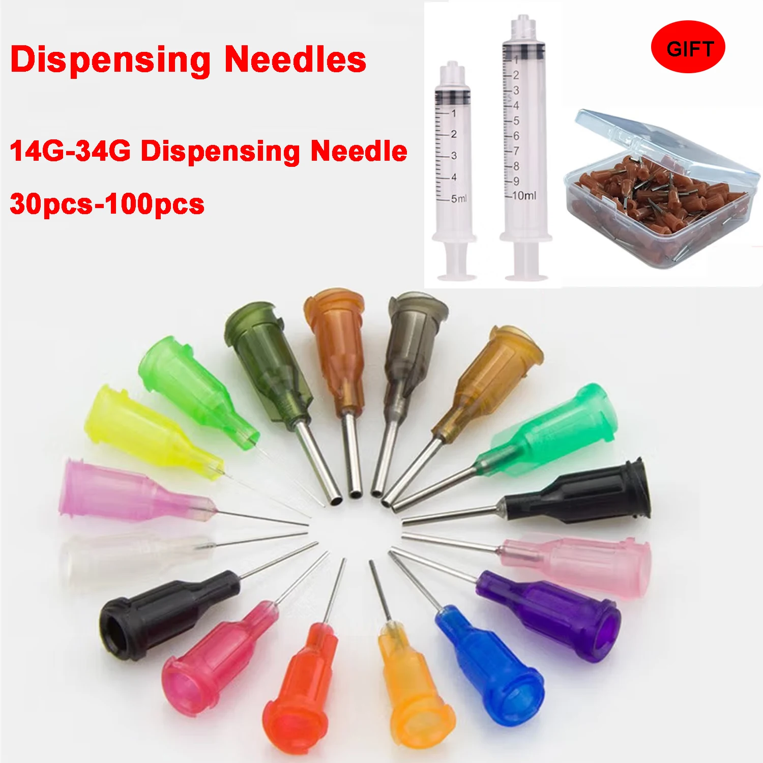 30 stücke/100 Stücke 14G-34G Spitze Injektion Nadel Abgabe Nadel Für Kleber, 5 ML/10 ML Spritze Tropfen Kleber Werkzeug, Kleber Dispenser Nadel