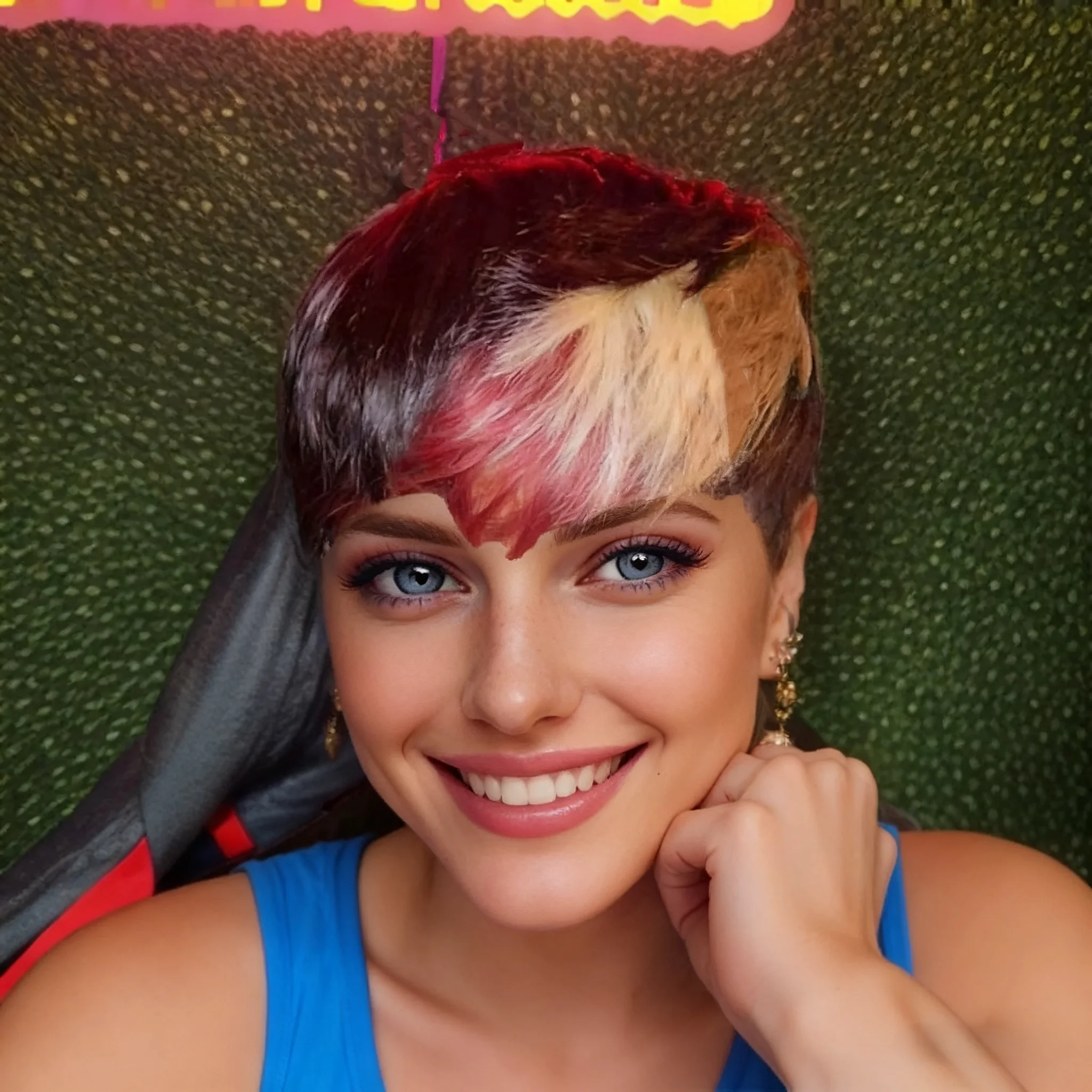 

Highlight Brown Short Straight Wigs Human Hair Pixie Cut Wig with Bangs Full Machine Made
