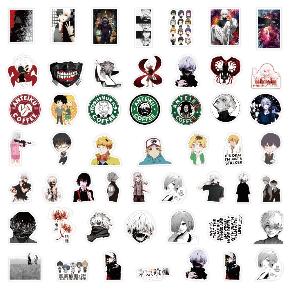 10/30/50pcs Tokyo Ghoul Stickers Cool Kaneki Ken Anime Sticker Waterproof Car Suitcase Notebook Skateboard Touka Rize Decal Toy